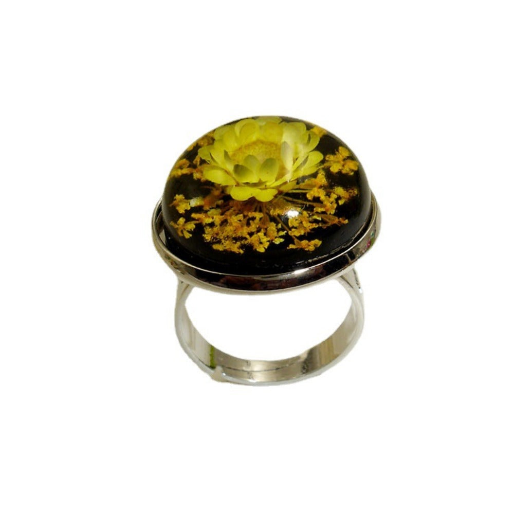 Wholesale 6pcs Handmade Vintage Real Flower Resin Dripping Dried Flower Ring