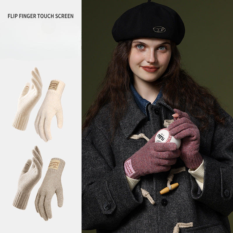 Wholesale Winter Knitted Wool Gloves Windproof and Cold-proof Flip-finger Touch Screen Warm Gloves