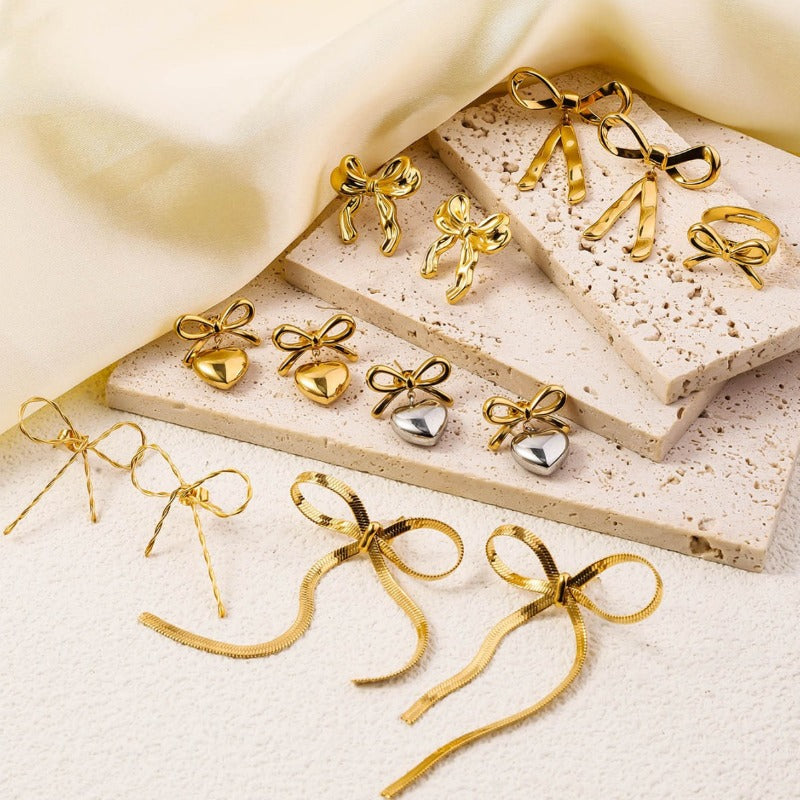 Wholesale Genuine Gold Plated Titanium Steel Heart-shaped Mirror Tassel Stainless Steel Earrings