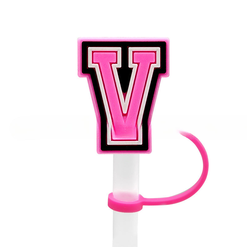 Wholesale 10MM Pink English Letter DIY Decoration Accessories Straw Sleeve Silicone Dust Plug