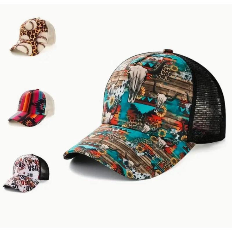 Wholesale Western Style Cross Ponytail Aztec Baseball Cap