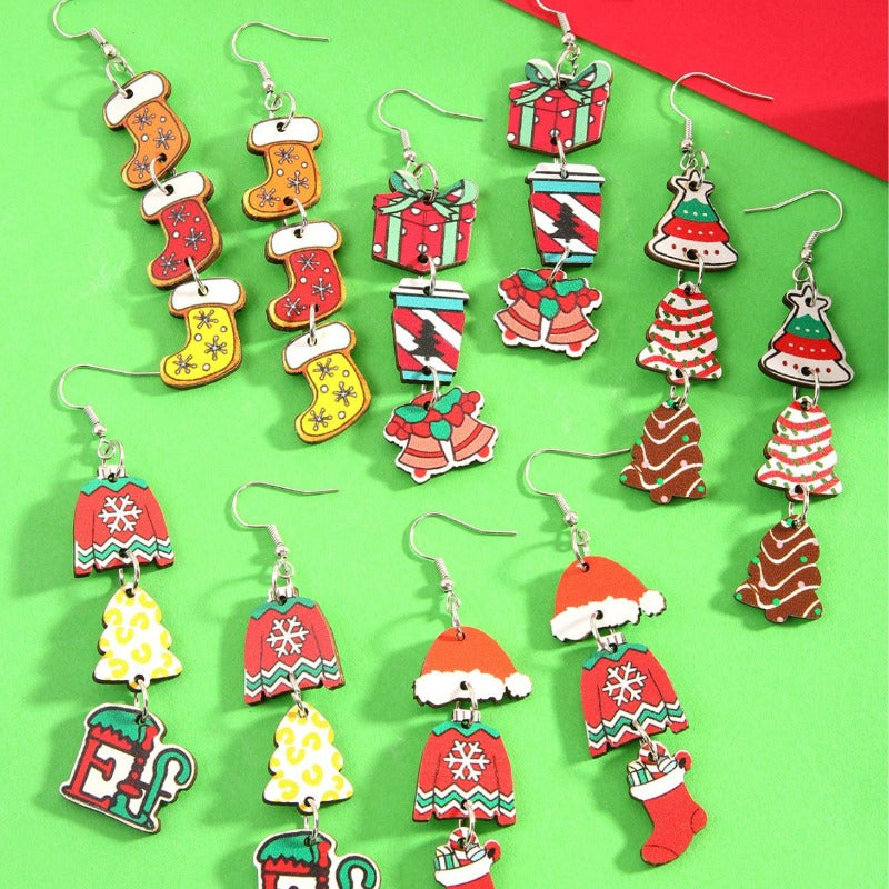 Wholesale Santa Claus Gift Wooden Earrings