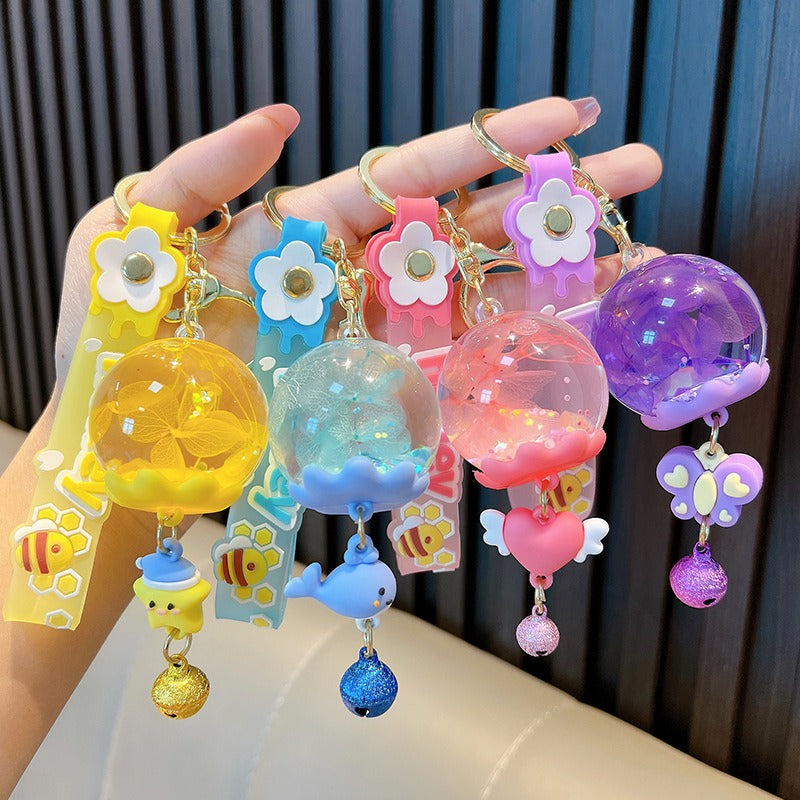 Wholesale Dried Flowers in Oil Wind Chime Liquid Quicksand Pendant Keychain