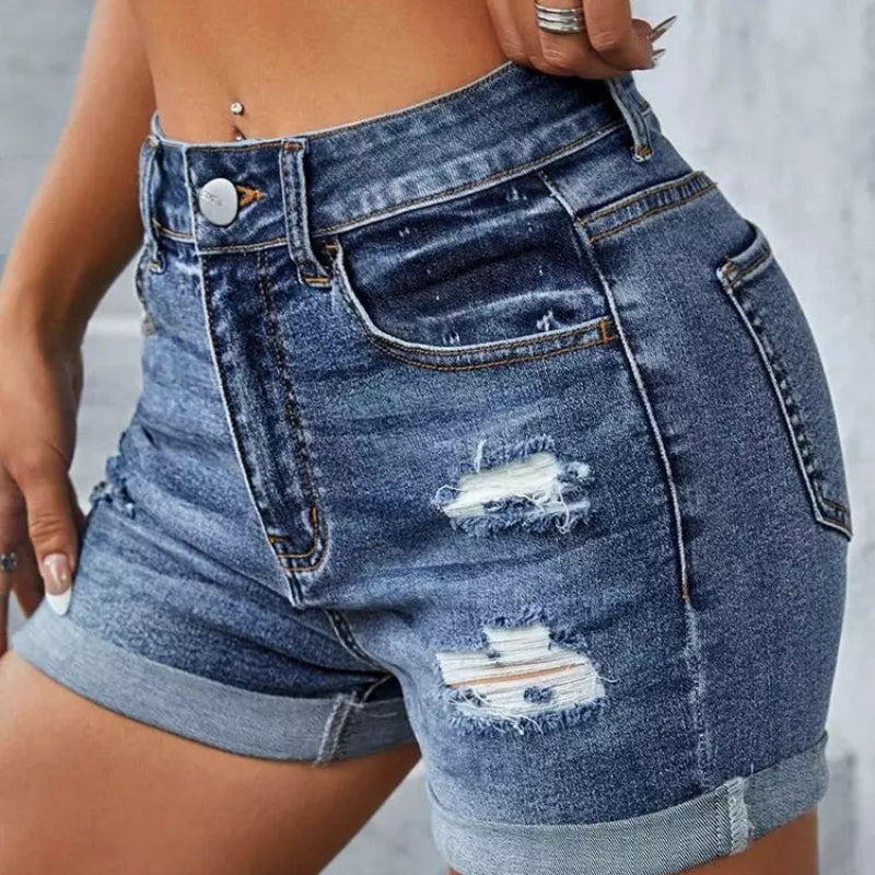 Wholesale Distressed Burr Edge Zipper Pockets Denim Shorts