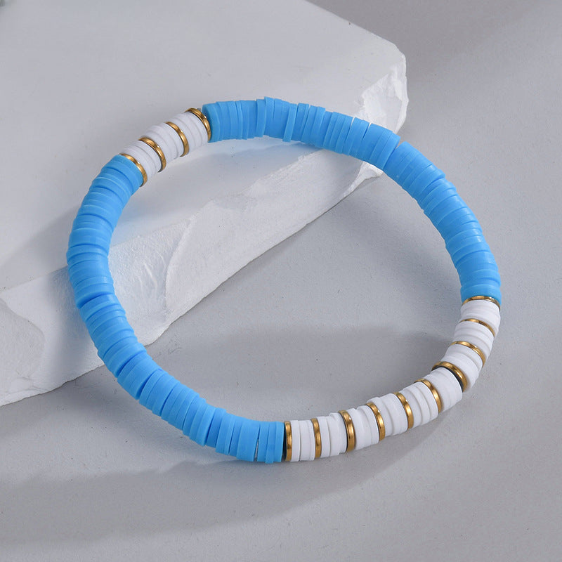 Wholesale Splicing Colorful Polymer Clay Diy Stainless Steel Bracelet