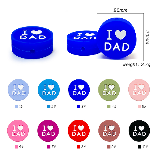 Wholesale 10pcs 2D SiliconeI I Love Father Father's Day Beads