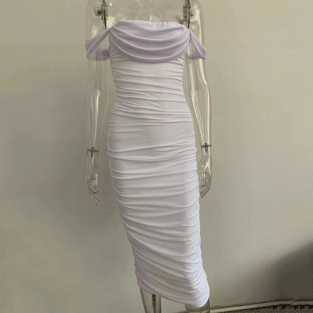 Wholesale Mesh Pleated One-shoulder Dress