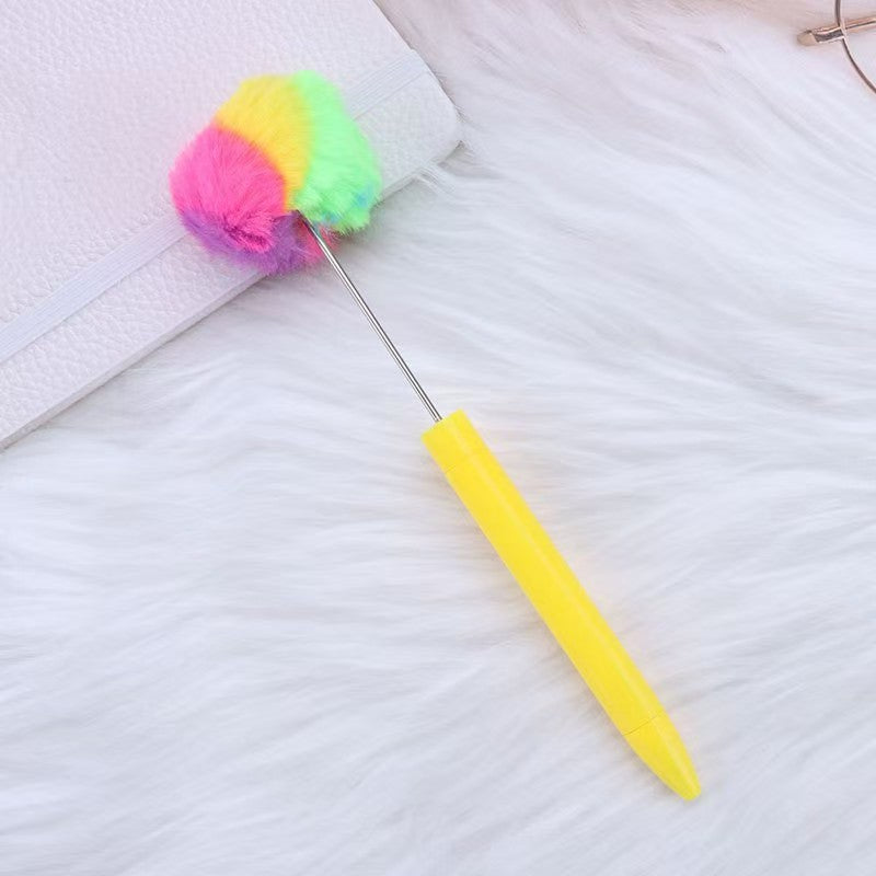 Wholesale New Plush Ball Bead Pen Creative DIY Handmade Plastic Plush Ball Beaded Ballpoint Pen High Value Plush Pen