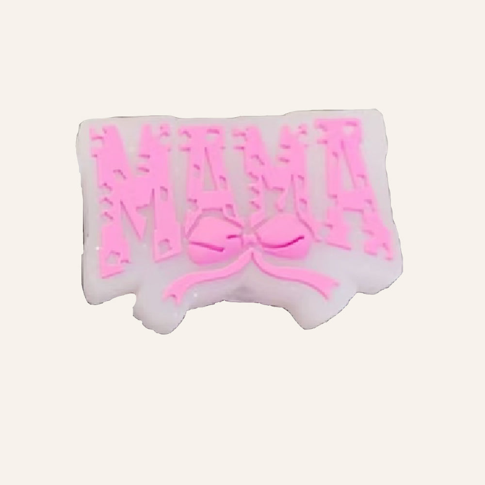 Wholesale 10pcs Printed Creative Color Pink Letter Bow Printed Silicone Beads