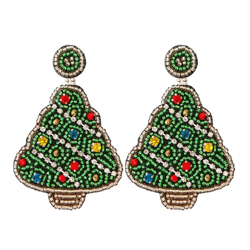 Wholesale Christmas Rice Bead Countryside Style Exaggerated Lightweight Holiday Hand Woven Earrings