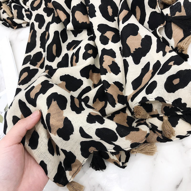 Wholesale Autumn and Winter Cotton and Linen Leopard Print Scarves