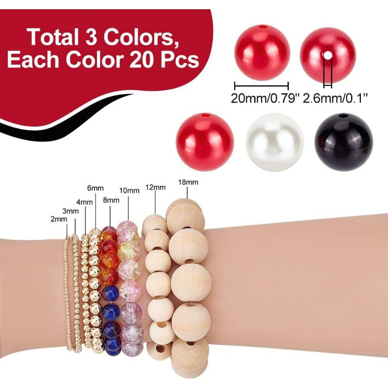 Wholesale PH PandaHall 50pcs 20mm Pearl Beads Bubblegum Beads Chunk Pen Beads Red Acrylic Focal Beads Large Loose Beads for Pen Wedding Christmas Garland Jewelry Bracelet Necklace Pen Bag Chain Making