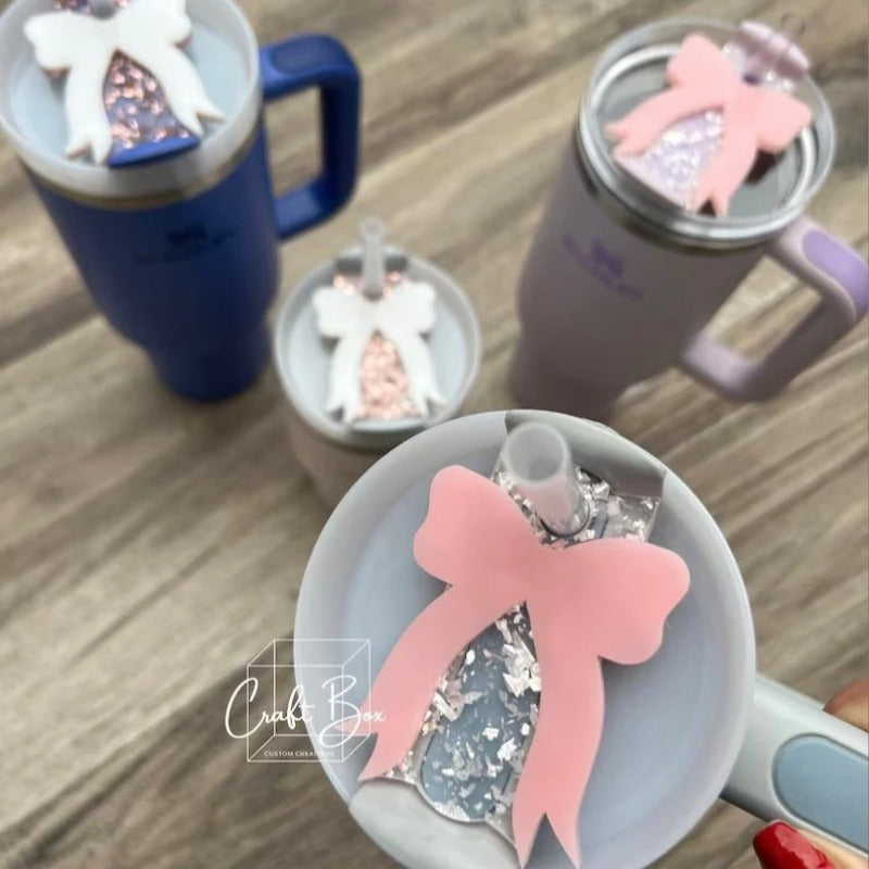 Wholesale 10pcs Bow Gold Powder Transparent Staney Tumbler Tag 40 OZ Ice Daba Cup 2nd Generation Cup Lid Tag