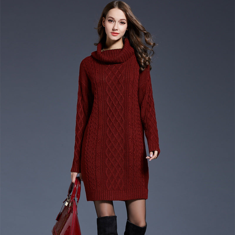 Wholesale Autumn and Winter Knitted Sweater Dress Long Turtleneck Sweater