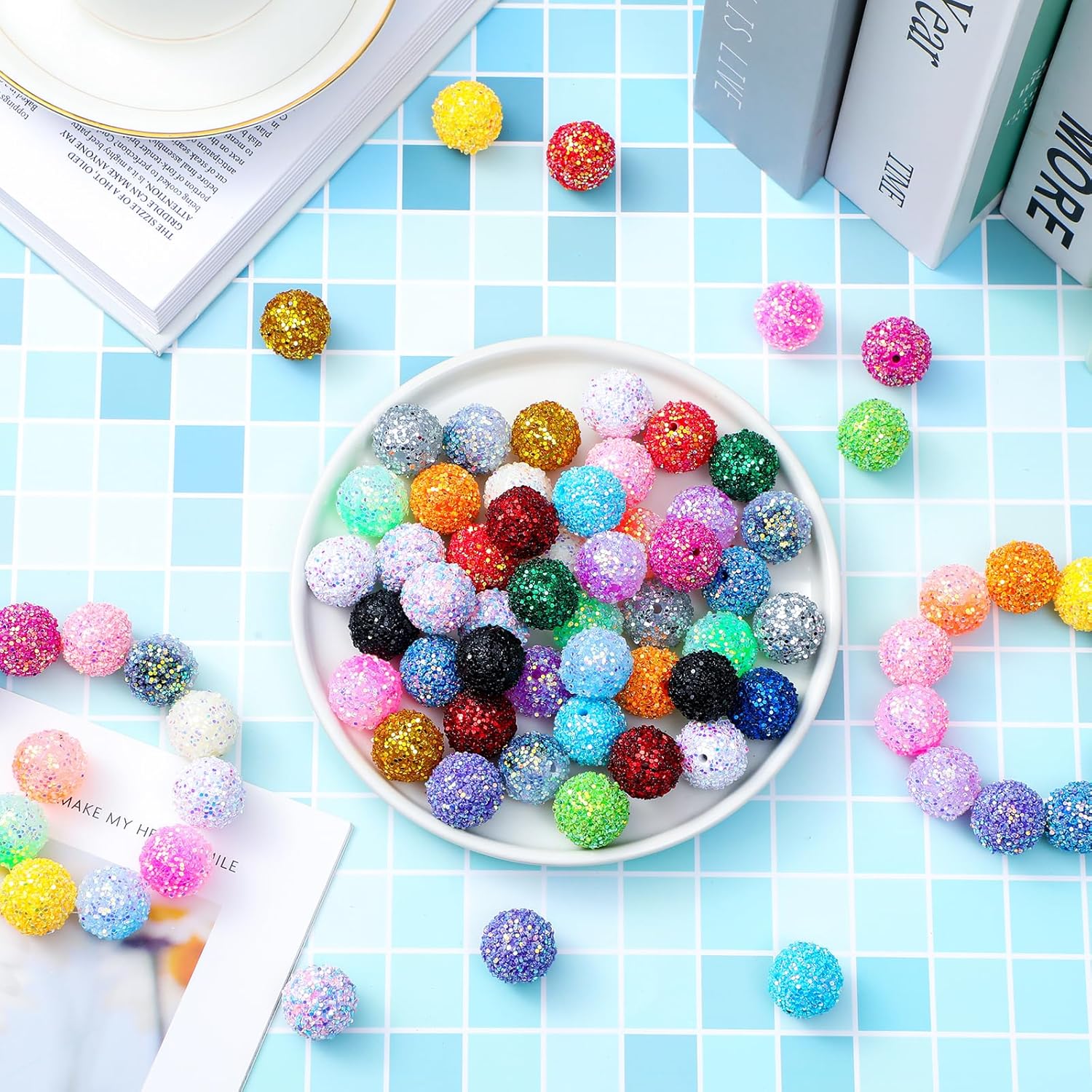 Wholesale 50 Pcs 20mm Rhinestone Beads Resin Crystal Disco Ball Beads Sequin Chunky Bubblegum Beads for Pens Loose Spacer Charms for Jewelry Making Bracelets DIY Craft Supplies (Mixed Color)