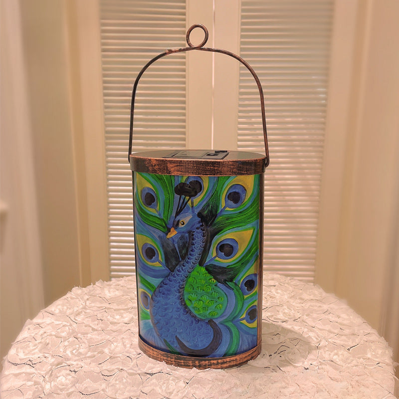 Wholesale Glass Relief Painted Peacock Dragonfly Night Light