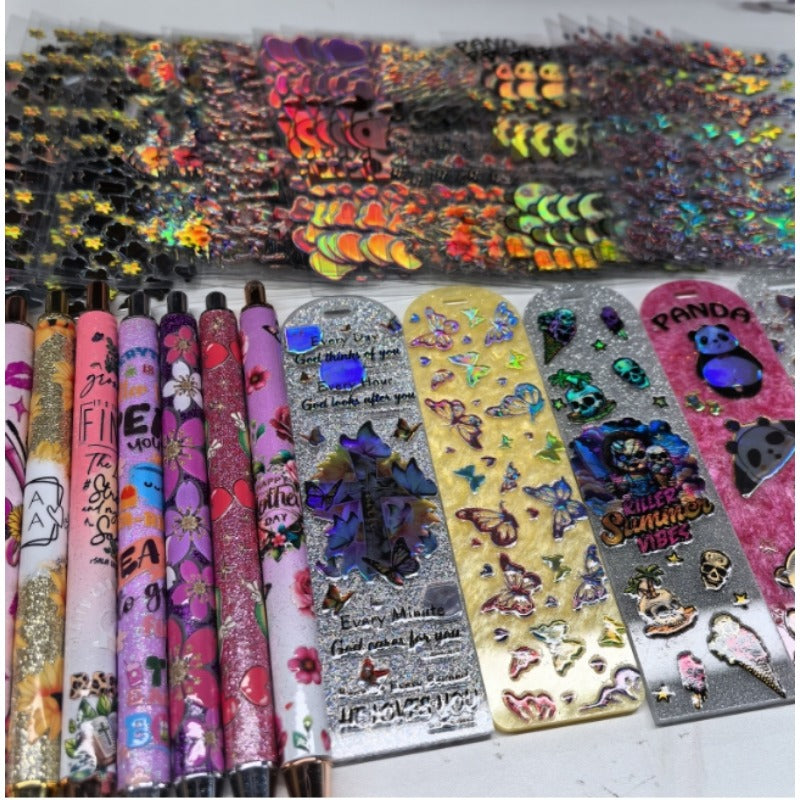 Wholesale Random Holographic Stickers 20/50/100pcs UV DTF Wraps Pen Sticker & Cartoon Random Styles Bookmark Stickers for Crafts Wraps