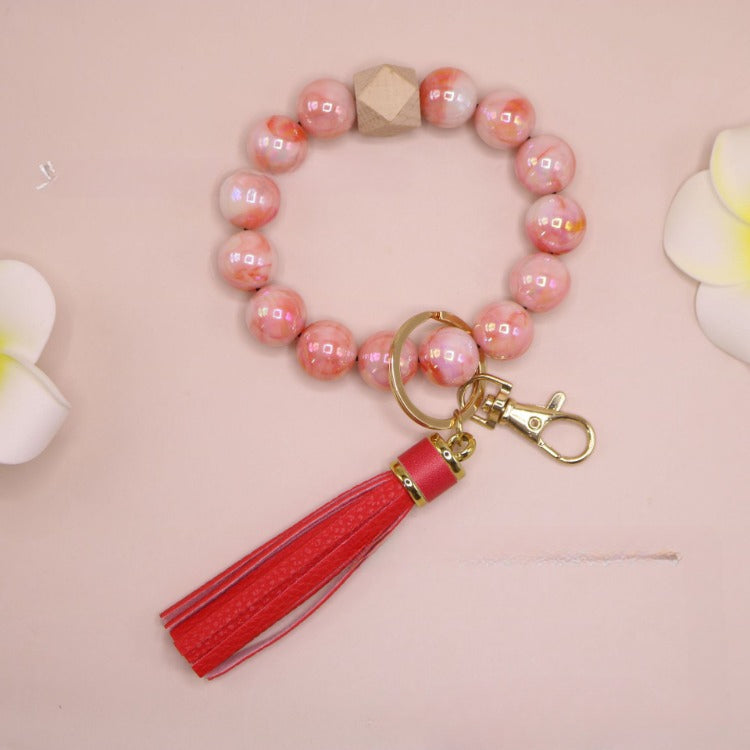 Wholesale Colorful Acrylic Beech Wood Beaded Pendant Keychain