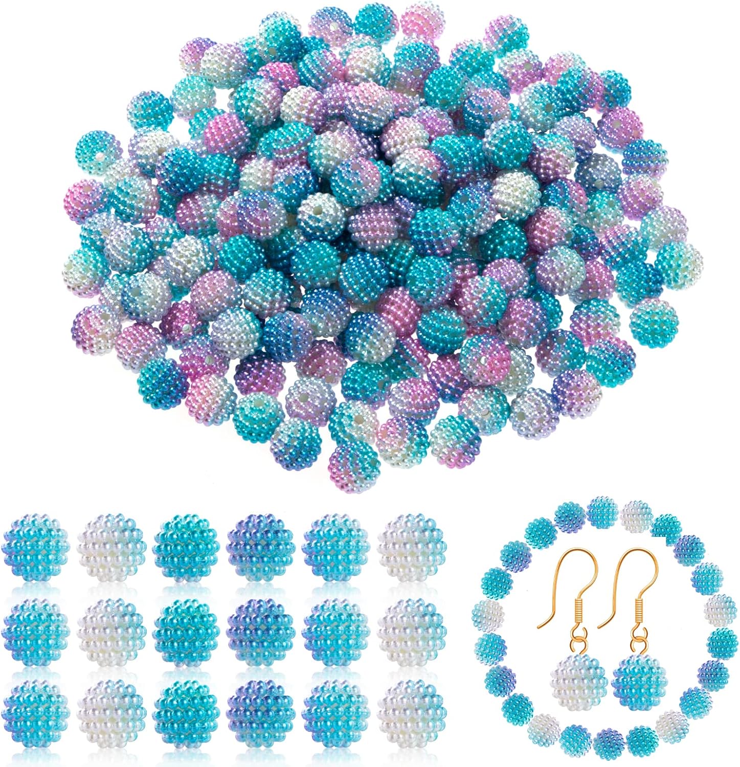 Wholesale TXIN 50 Pieces Bubblegum Beads Berry Beads Spacer Bead Chunky Beads Loose Beads Round Rainbow 15mm Plastic Charm Beading for Handbag Chain Earring Bracelets Necklace Jewelry Making,Rainbow Pink