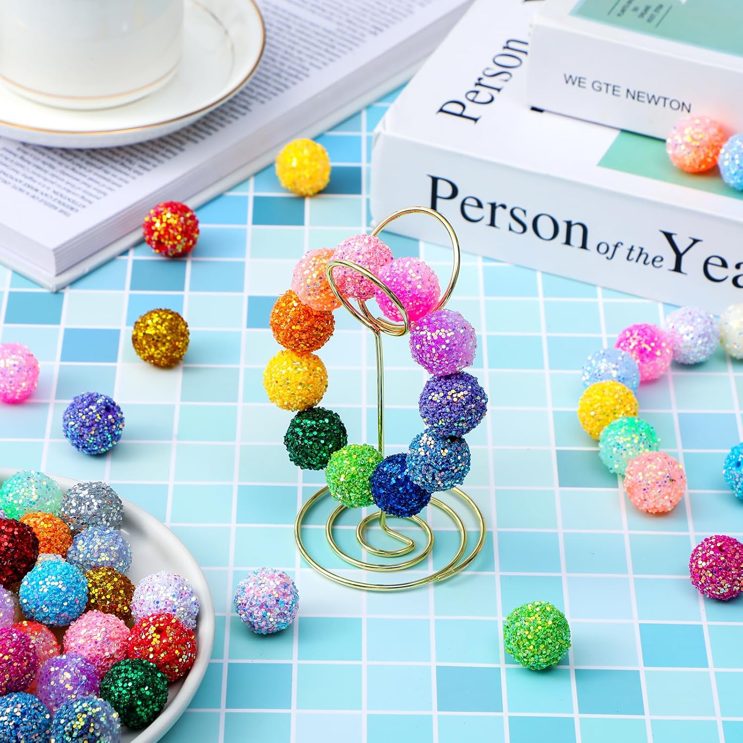 Wholesale 50 Pcs 20mm Rhinestone Beads Resin Crystal Disco Ball Beads Sequin Chunky Bubblegum Beads for Pens Loose Spacer Charms for Jewelry Making Bracelets DIY Craft Supplies (Mixed Color)