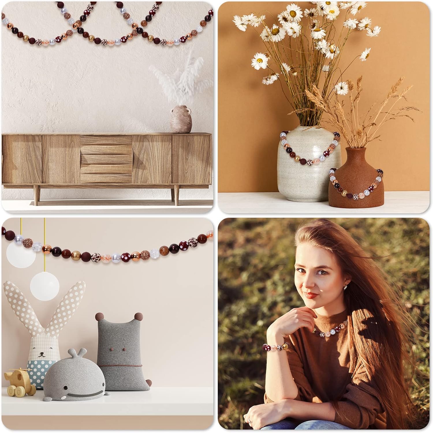 Wholesale Whaline 50Pcs Chunky Bubblegum Beads 20mm Brown White Cow Beads 12 Styles Mixed Chocolate Milk Beads Set Spacer Bead Chunky Beads Jumbo Plastic Beads for DIY Jewelry Making