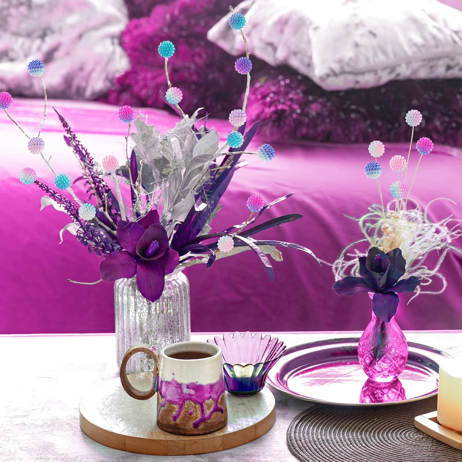 Wholesale TXIN 50 Pieces Bubblegum Beads Berry Beads Spacer Bead Chunky Beads Loose Beads Round Rainbow 15mm Plastic Charm Beading for Handbag Chain Earring Bracelets Necklace Jewelry Making,Rainbow Pink