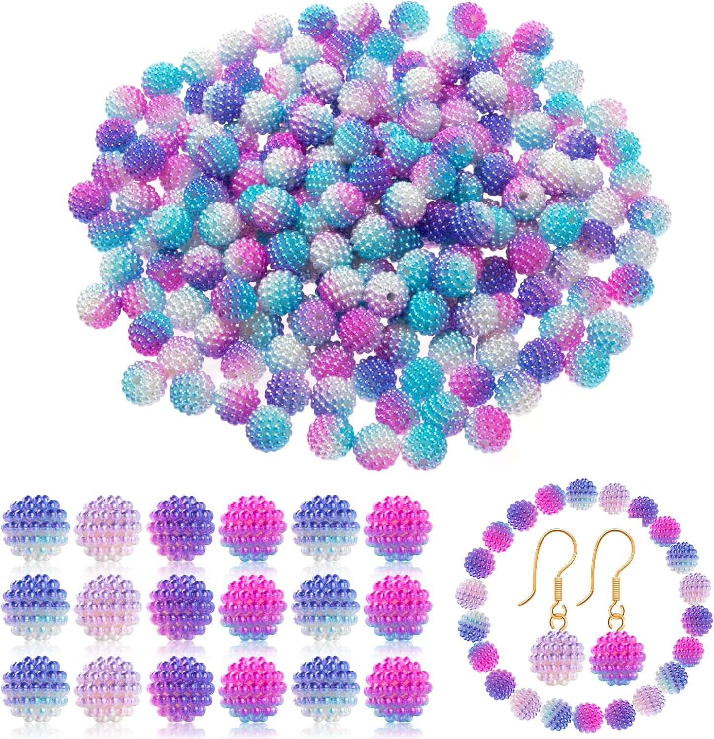 Wholesale TXIN 50 Pieces Bubblegum Beads Berry Beads Spacer Bead Chunky Beads Loose Beads Round Rainbow 15mm Plastic Charm Beading for Handbag Chain Earring Bracelets Necklace Jewelry Making,Rainbow Pink