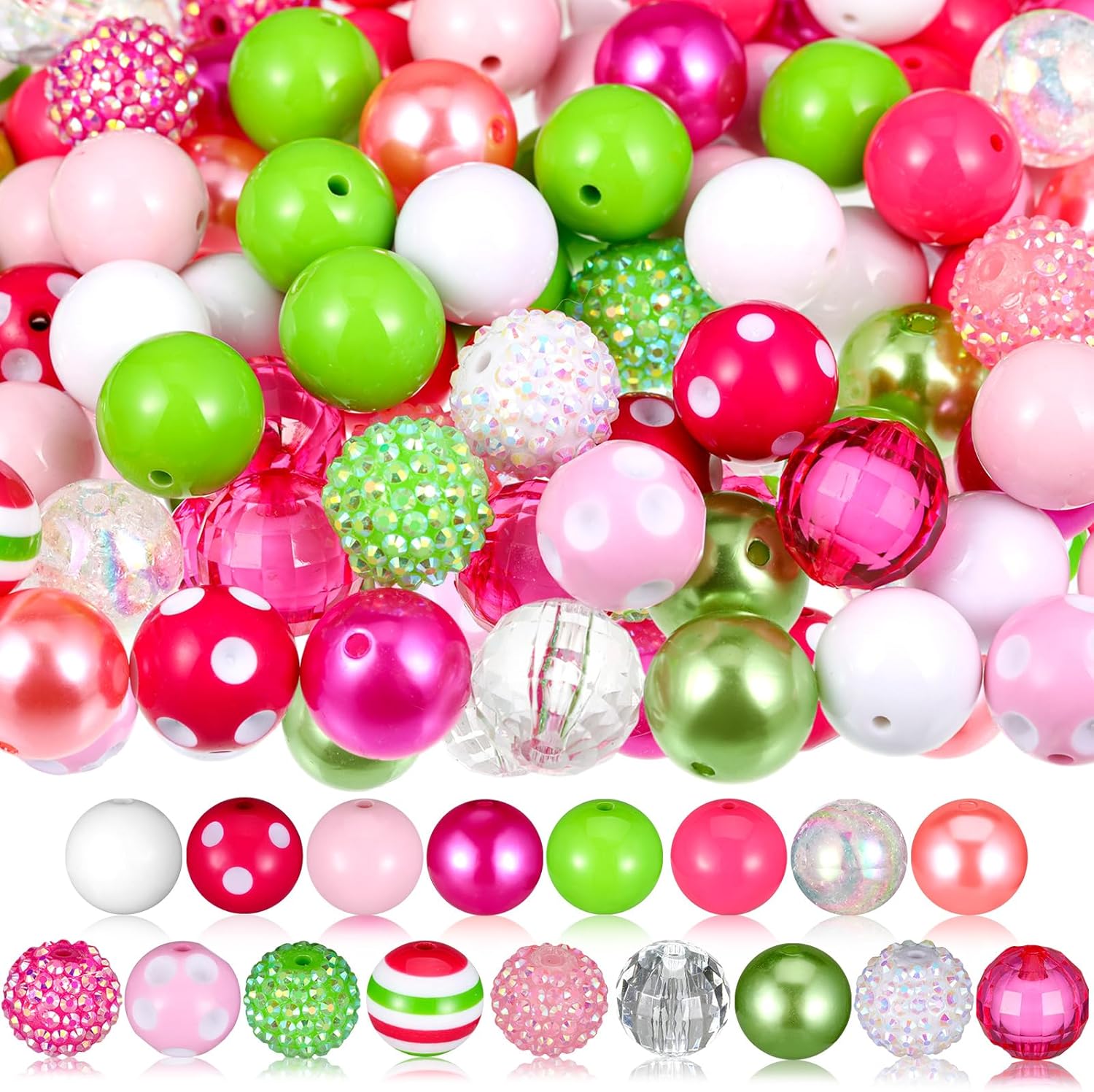 Wholesale 50Pcs Colorful Chunky Bubblegum Beads 20mm Round Chunk Beads Plastic Rhinestone Large Beads for Pen Jewelry Chain Making Bag Craft Spacer Supplies Wedding Garland DIY (Pink Gold,Classic)