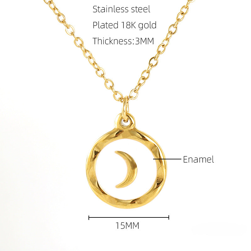 Wholesale Stainless Steel Gold Plated Oil Drop Enamel Moon Pendant Necklace