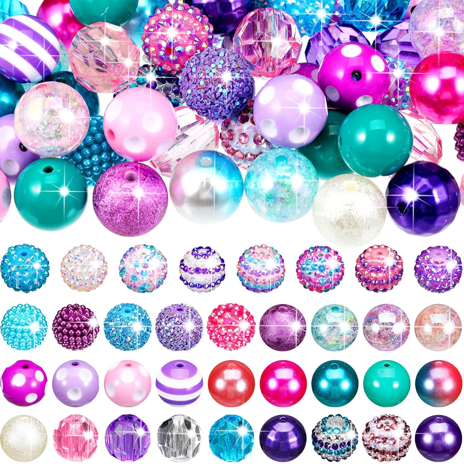 Wholesale 50Pcs Colorful Chunky Bubblegum Beads 20mm Round Chunk Beads Plastic Rhinestone Large Beads for Pen Jewelry Chain Making Bag Craft Spacer Supplies Wedding Garland DIY (Pink Gold,Classic)