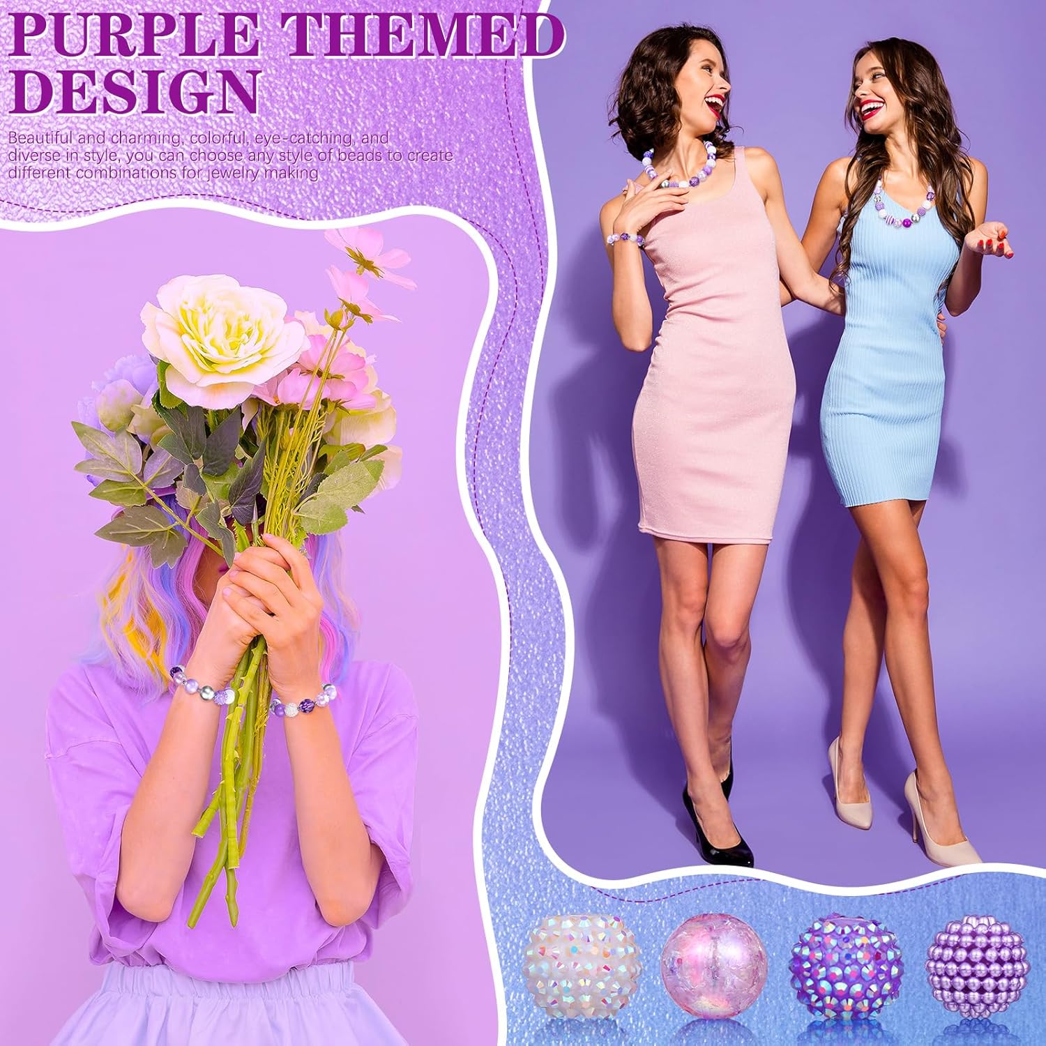 Wholesale 50Pcs 20 mm Rhinestone Beads Shine Disco Ball Beads Bubblegum Beads Plastic Chunky Beads Loose Round Spacer Beads for Jewelry Making DIY Craft Pen Bracelet Supplies(Stylish Style)