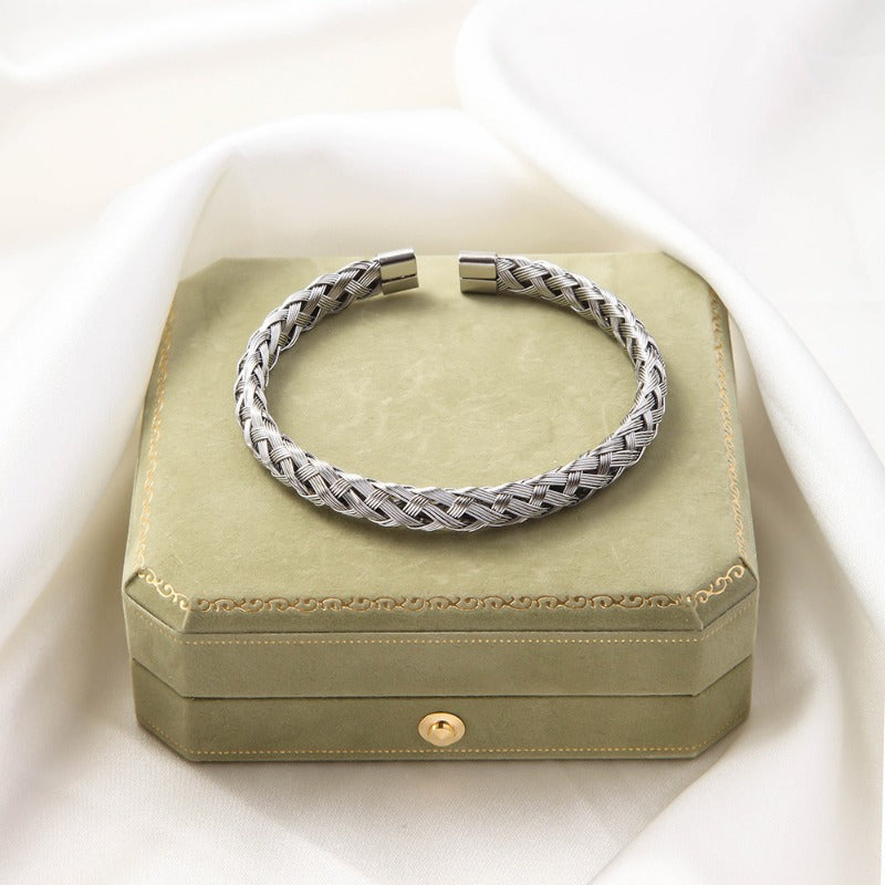 Wholesale Woven Open Adjustable Stainless Steel C-shaped Gold Bracelet