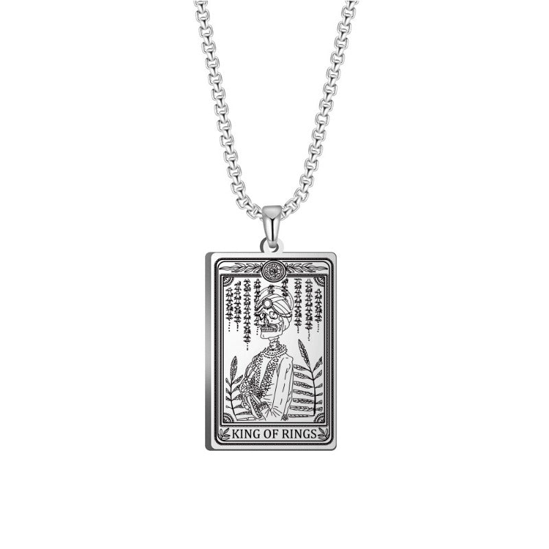 Wholesale Titanium Steel Square Tarot Card Series Ring King Stainless Steel Necklaces