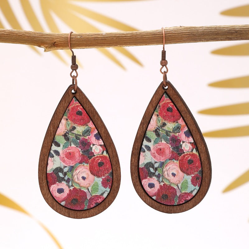 Wholesale Ethnic Style Wooden Droplet Shaped Retro Earrings