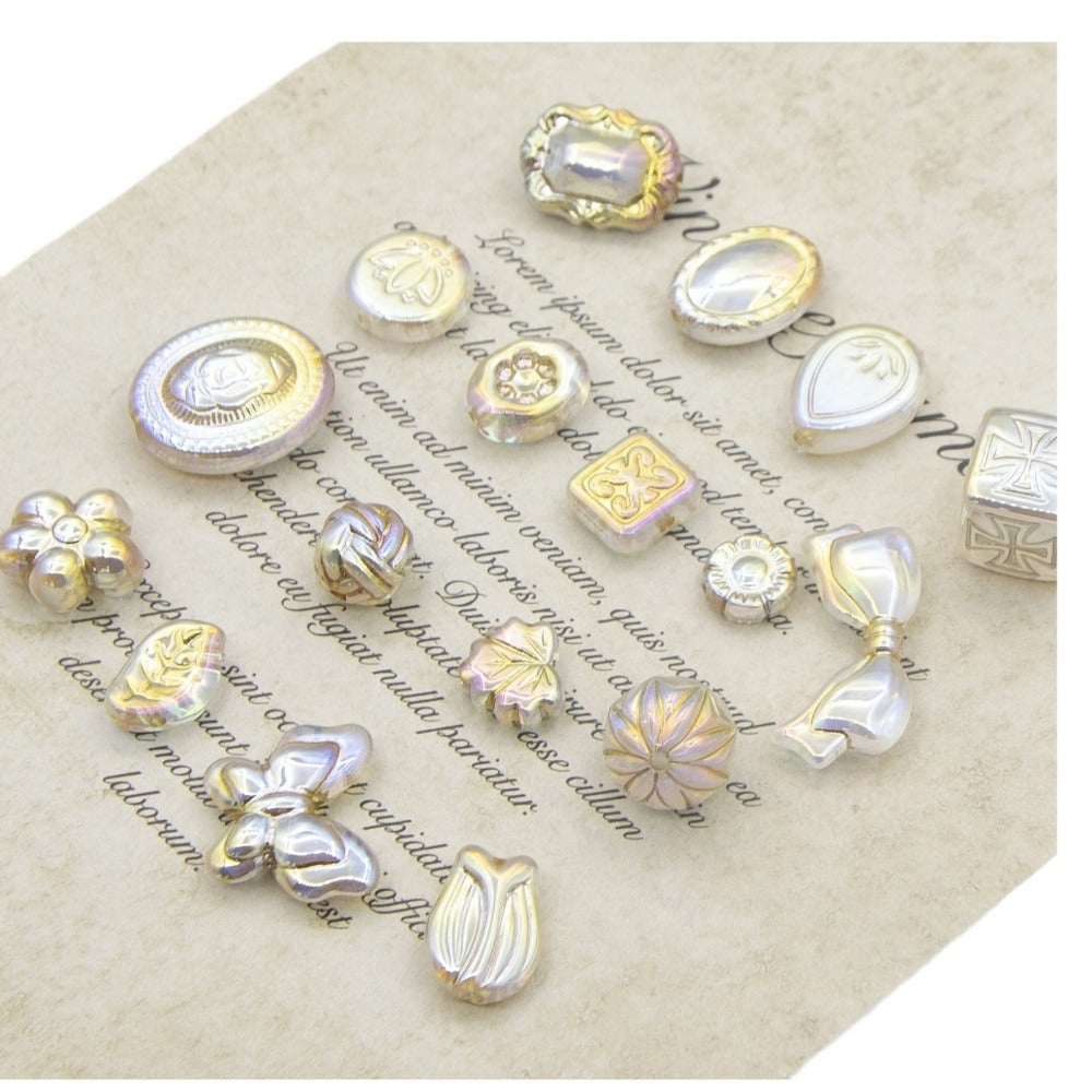 Wholesale 50pcs Retro White Pattern Gold Beads Magic Mirror Lamp Butterfly Beads