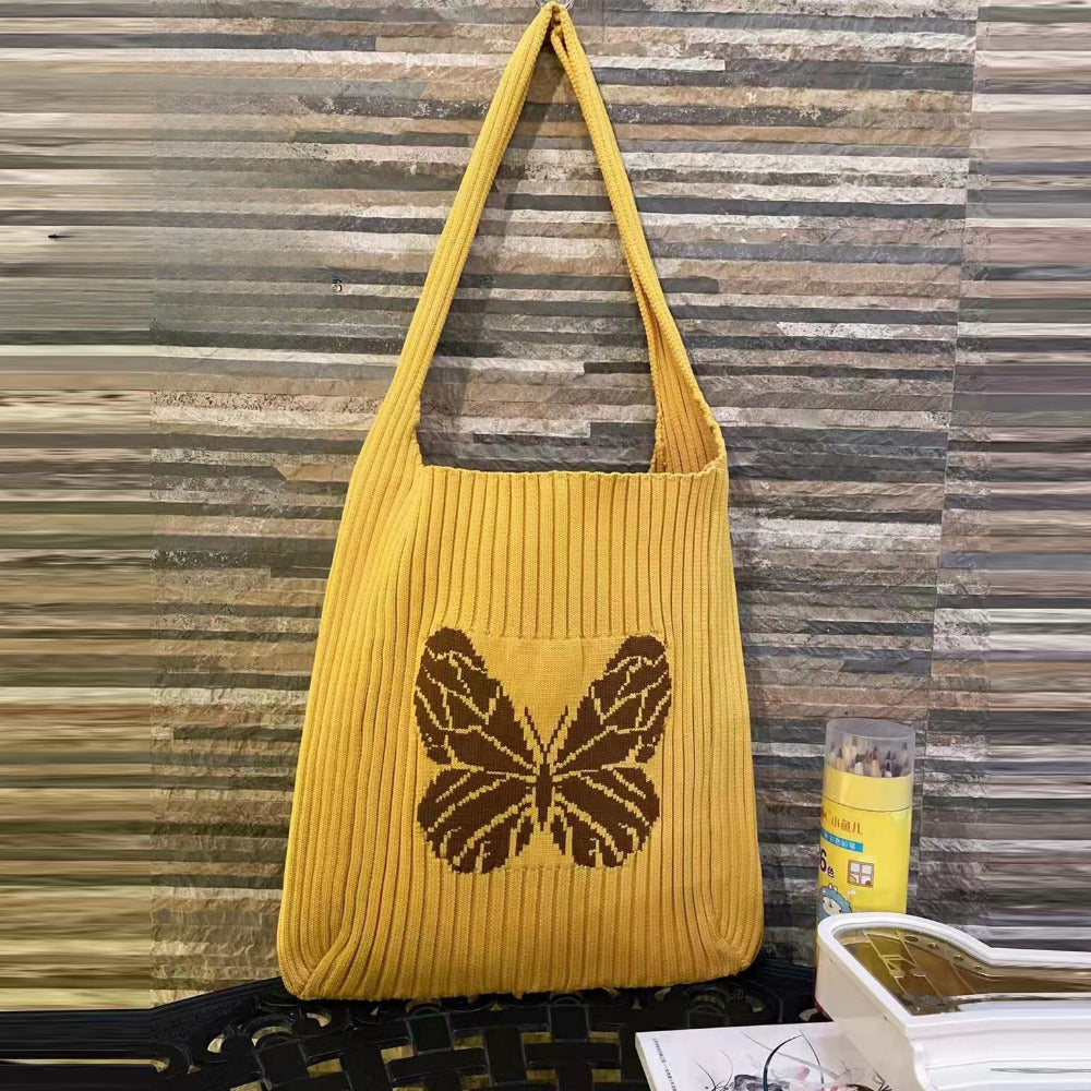 Wholesale Woven Contrast Color Butterfly Knitted Shoulder Bag