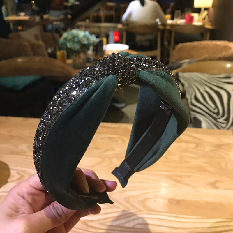 Wholesale New Fabric Velvet Knotted Rhinestone Headband