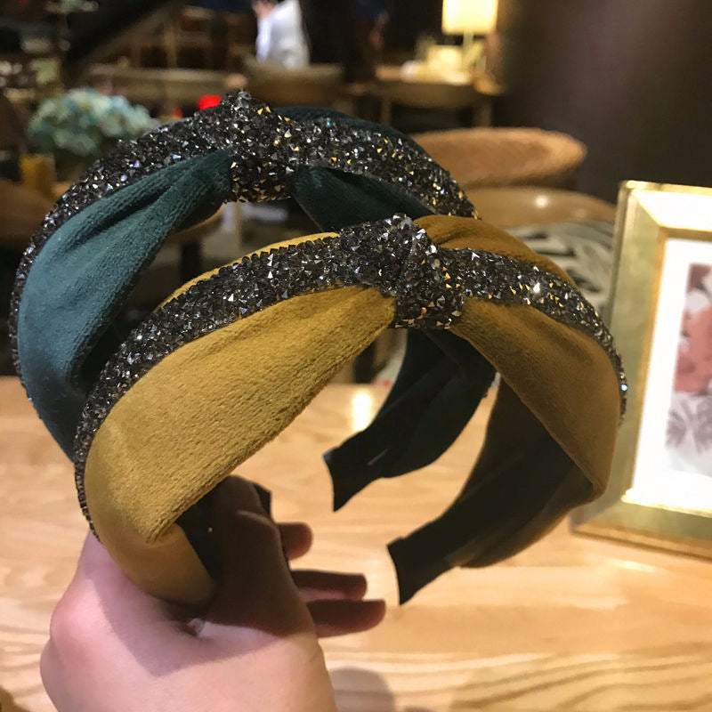 Wholesale New Fabric Velvet Knotted Rhinestone Headband