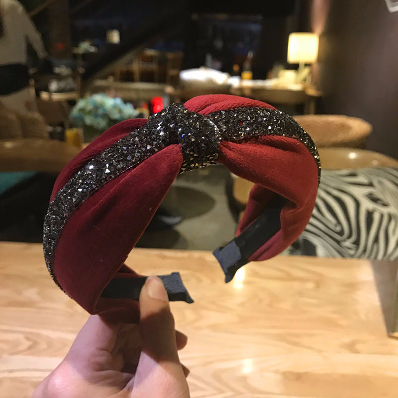 Wholesale New Fabric Velvet Knotted Rhinestone Headband