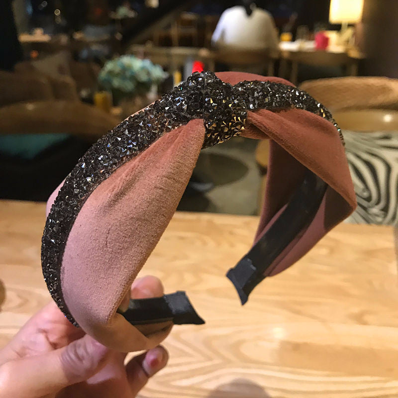 Wholesale New Fabric Velvet Knotted Rhinestone Headband