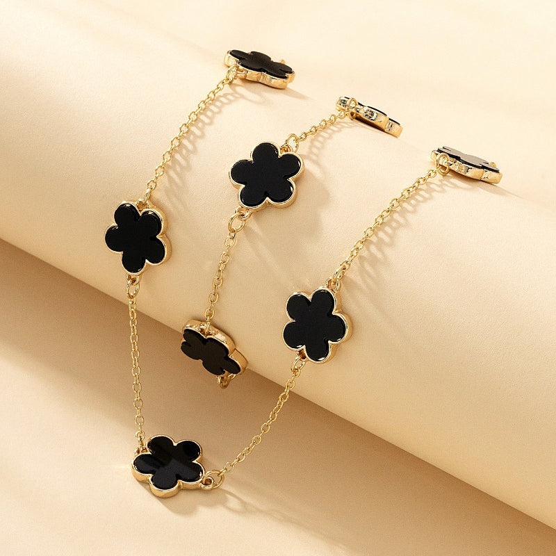 Wholesale Alloy Delicate Black Imitation Mother-of-Pearl Flower Bracelet Necklace