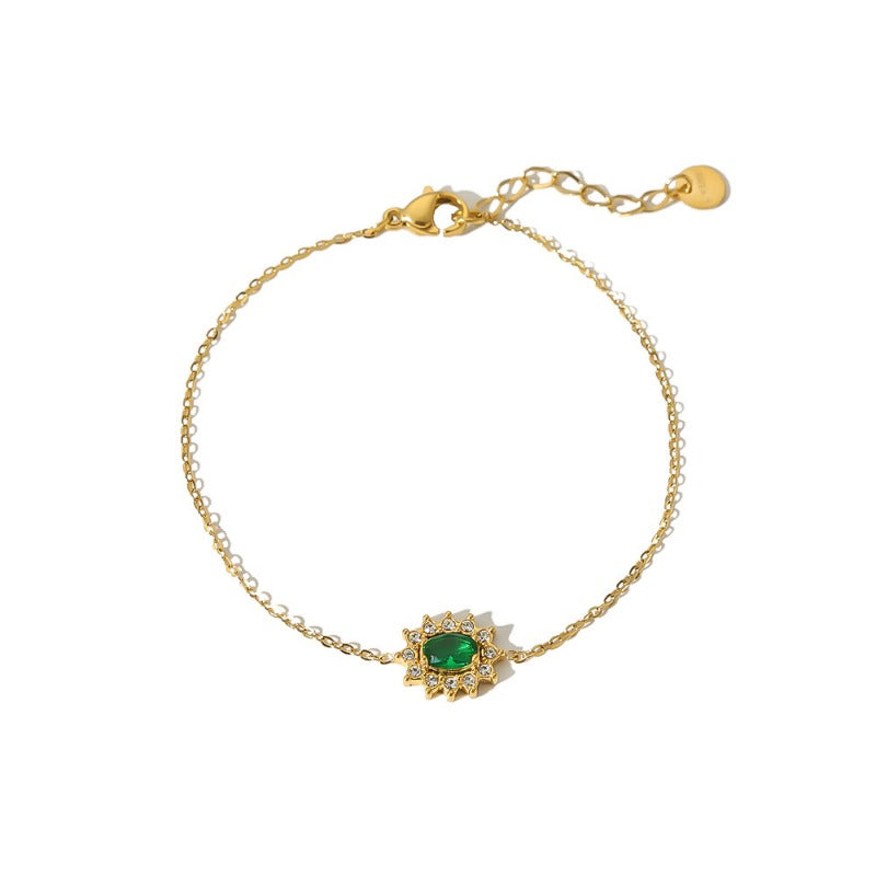 Wholesale French Elegant Geometric Lace Stainless Steel Bracelet with Green Zirconia