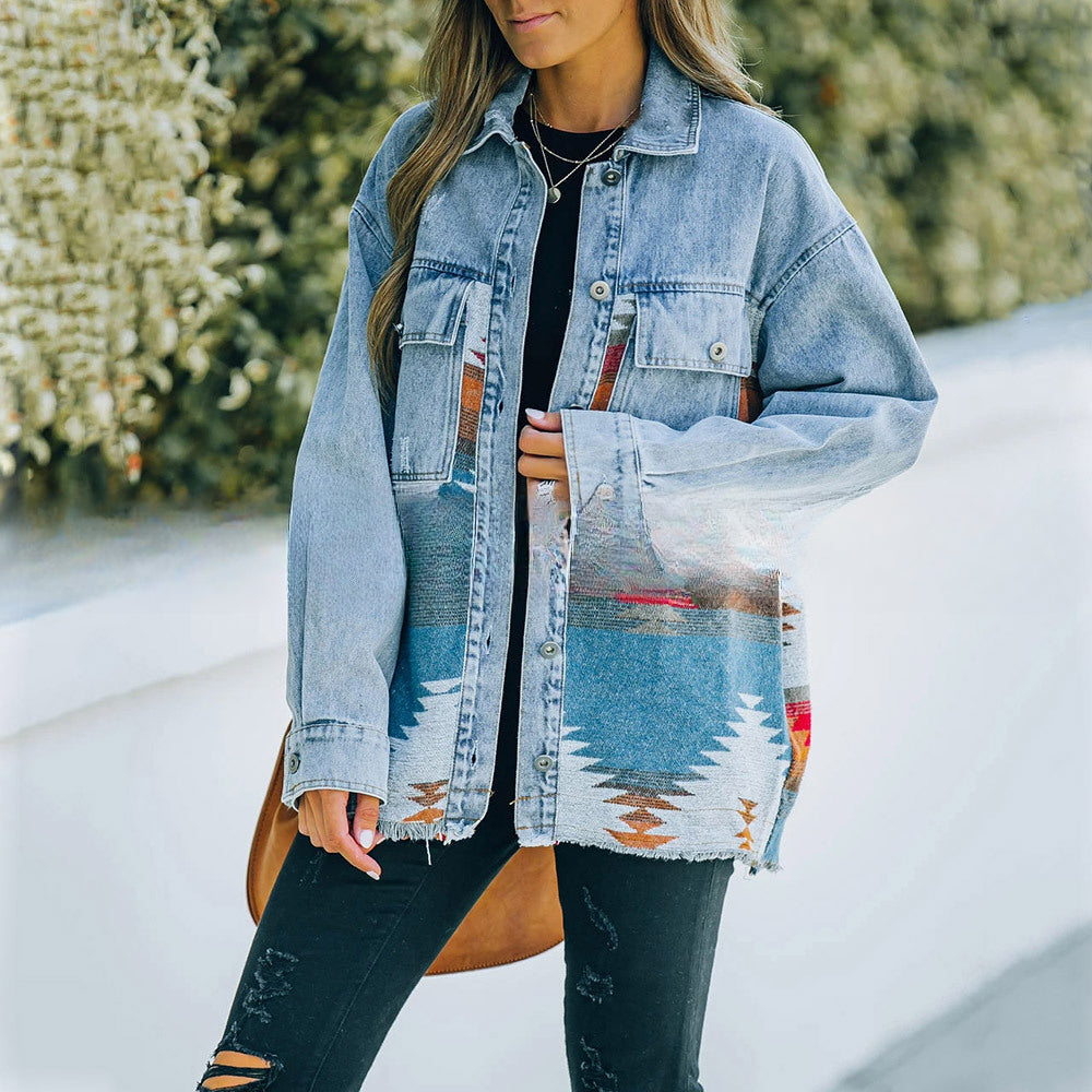Wholesale Aztec Denim Patchwork Woolen Jackets