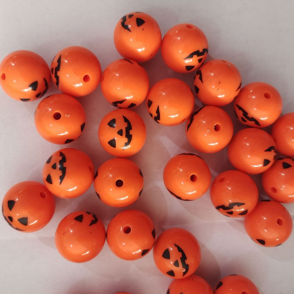 Wholesale 5pcs 20MM Pumpkin Smiley Face Printed Beads
