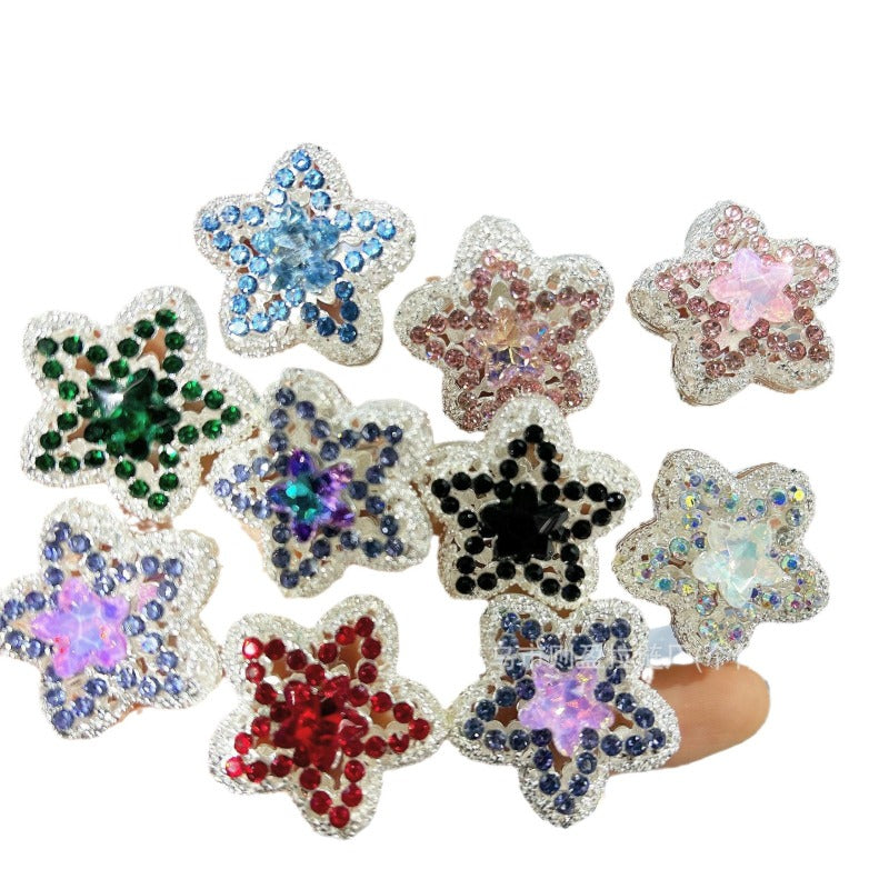 Wholesale 10pcs with Diamond Zircon Pentagram Vertical Hole Irregular Double-sided Diamond Pentagram Beads