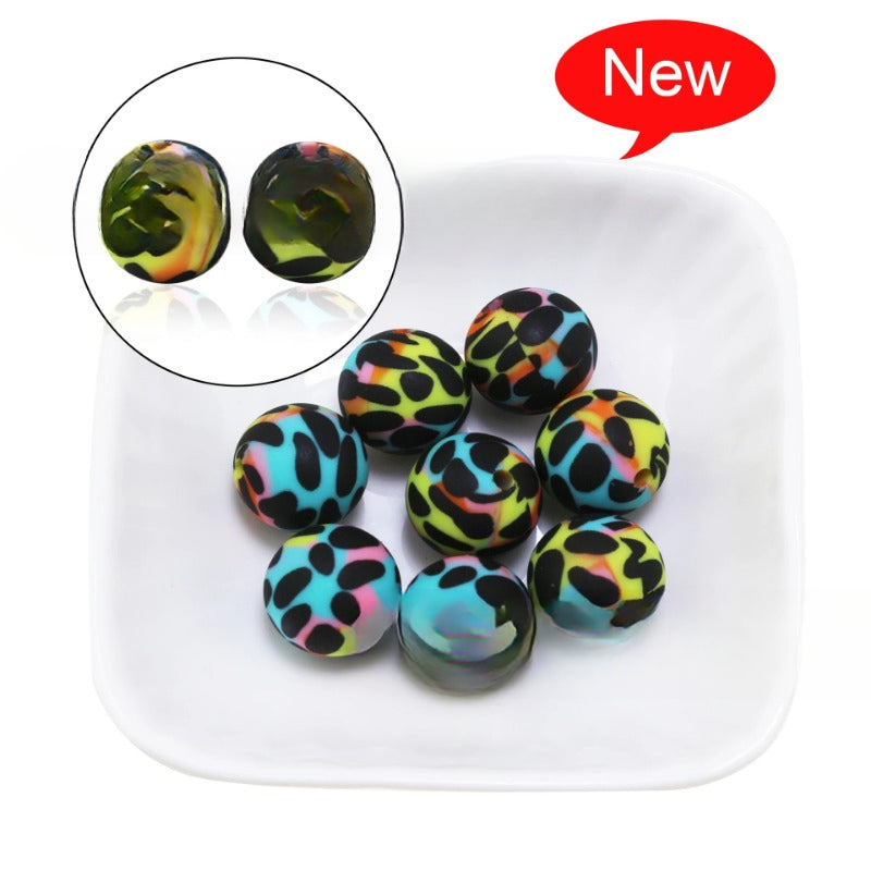 Wholesale 50PCS/PACK Leopard Print Water Transfer Silicone Beads