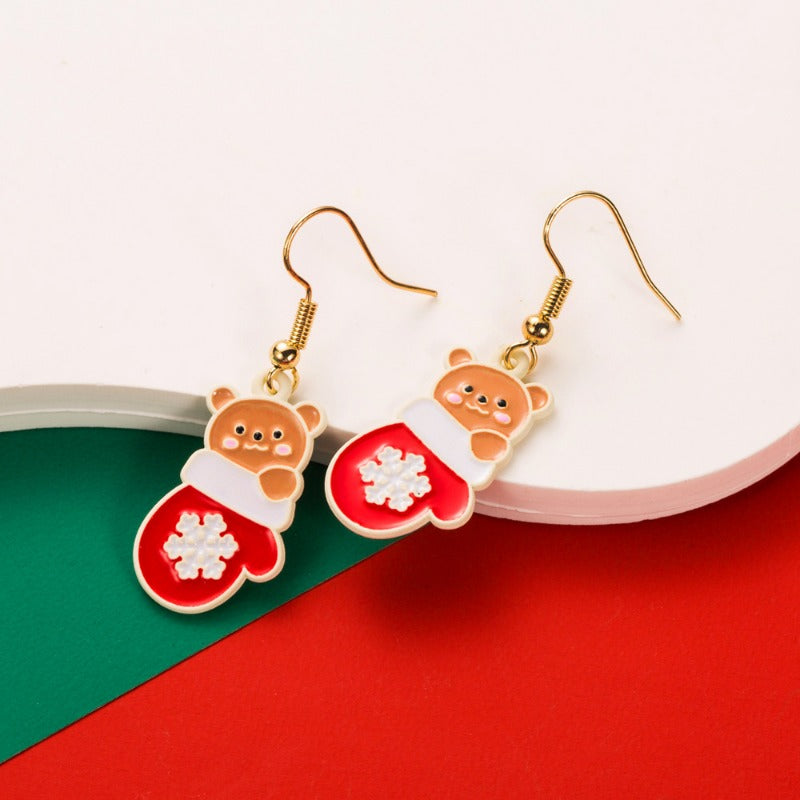 Wholesale Christmas Holiday Personality Simple Bell Bow Asymmetric Alloy Oil Drop Earrings