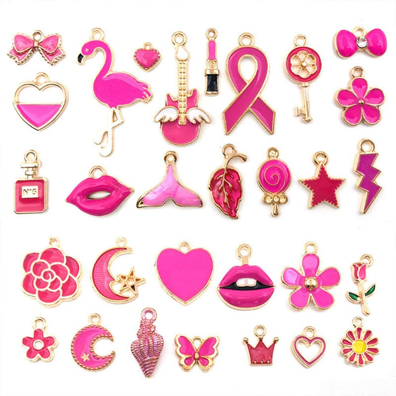 Wholesale Mix 30 Rose Red Drip Oil Alloy Cute Cartoon Simulation Heart Pendant