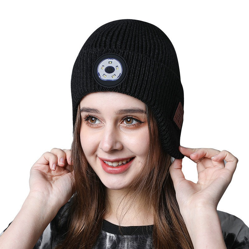 Wholesale Rechargeable Luminous Bluetooth Earphones Outdoor Warm Knitted Hat