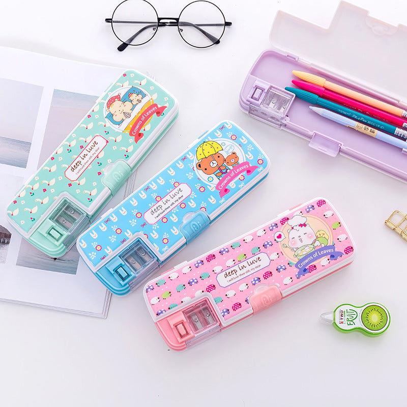Wholesale Children's Cartoon Plastic Multifunctional Pencil Case with Pencil Sharpener